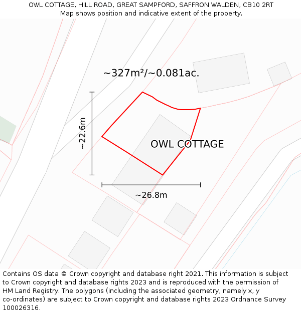 OWL COTTAGE, HILL ROAD, GREAT SAMPFORD, SAFFRON WALDEN, CB10 2RT: Plot and title map