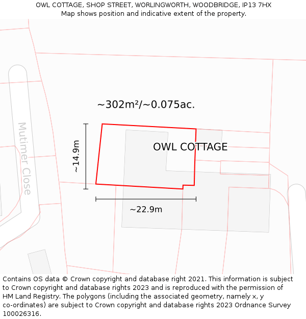 OWL COTTAGE, SHOP STREET, WORLINGWORTH, WOODBRIDGE, IP13 7HX: Plot and title map