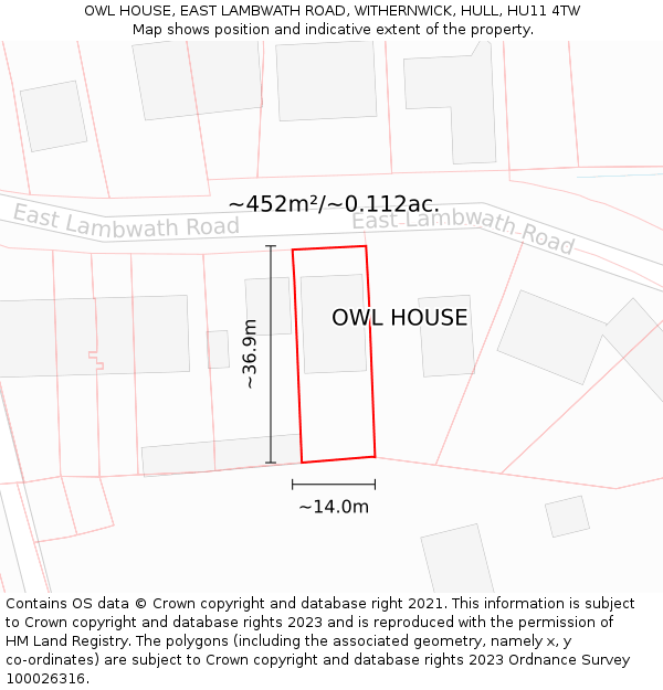 OWL HOUSE, EAST LAMBWATH ROAD, WITHERNWICK, HULL, HU11 4TW: Plot and title map