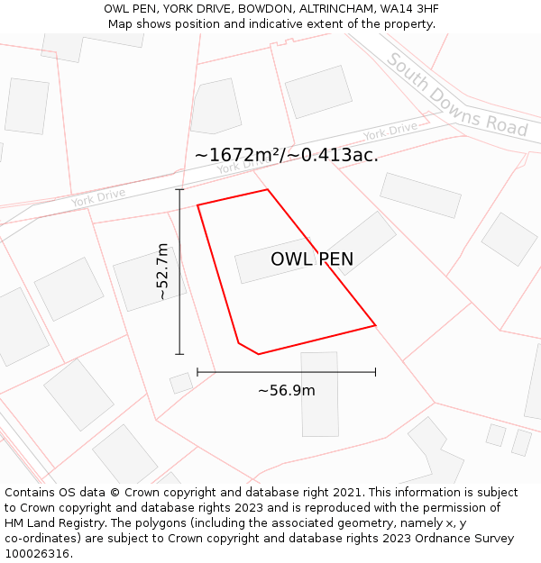 OWL PEN, YORK DRIVE, BOWDON, ALTRINCHAM, WA14 3HF: Plot and title map