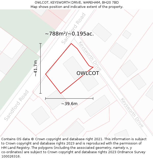 OWLCOT, KEYSWORTH DRIVE, WAREHAM, BH20 7BD: Plot and title map