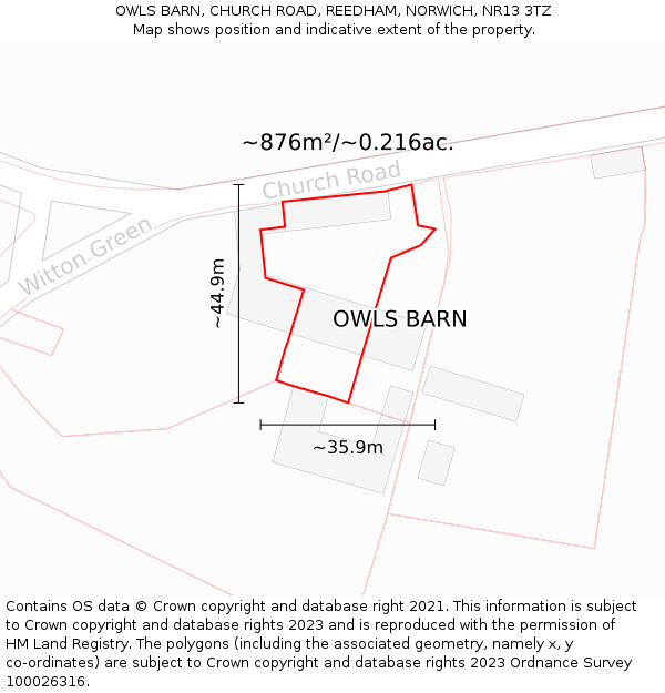 OWLS BARN, CHURCH ROAD, REEDHAM, NORWICH, NR13 3TZ: Plot and title map