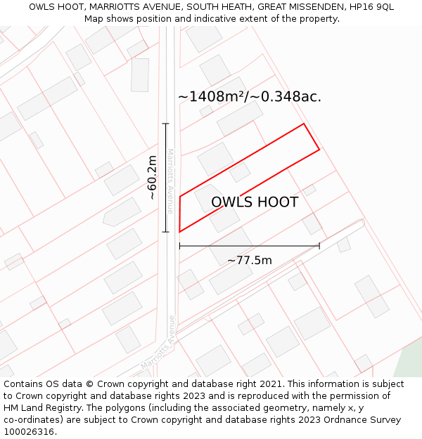 OWLS HOOT, MARRIOTTS AVENUE, SOUTH HEATH, GREAT MISSENDEN, HP16 9QL: Plot and title map