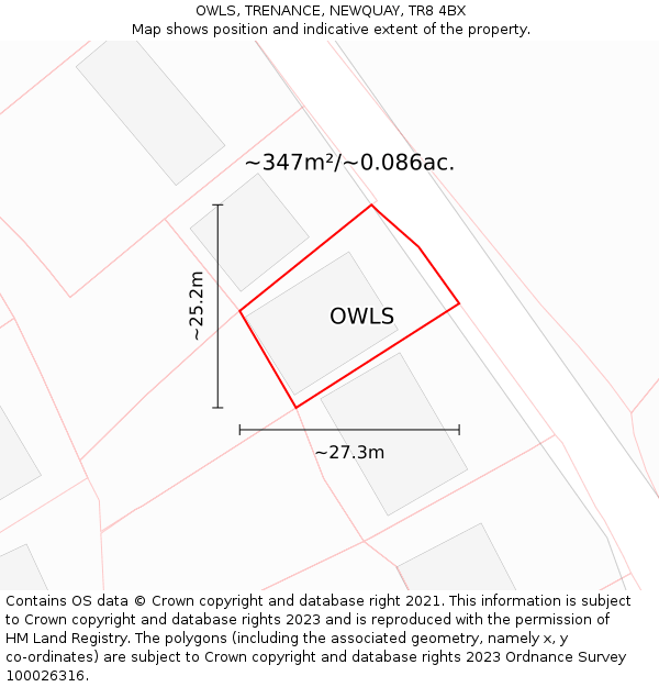 OWLS, TRENANCE, NEWQUAY, TR8 4BX: Plot and title map