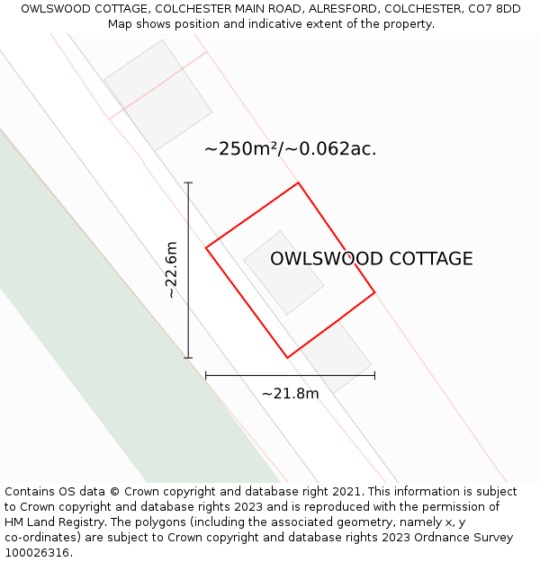 OWLSWOOD COTTAGE, COLCHESTER MAIN ROAD, ALRESFORD, COLCHESTER, CO7 8DD: Plot and title map