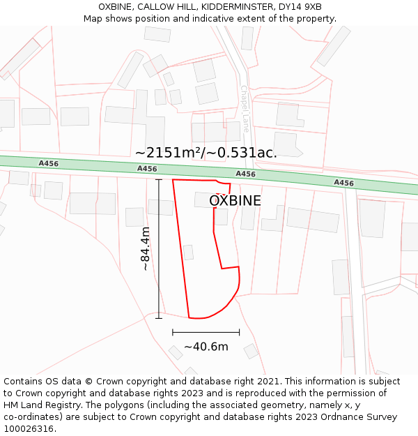 OXBINE, CALLOW HILL, KIDDERMINSTER, DY14 9XB: Plot and title map