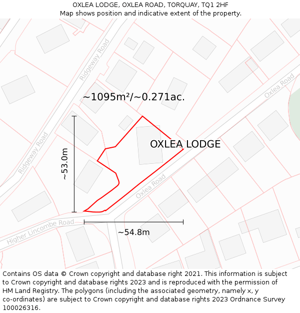 OXLEA LODGE, OXLEA ROAD, TORQUAY, TQ1 2HF: Plot and title map