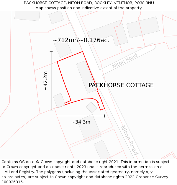 PACKHORSE COTTAGE, NITON ROAD, ROOKLEY, VENTNOR, PO38 3NU: Plot and title map