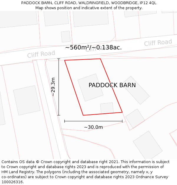 PADDOCK BARN, CLIFF ROAD, WALDRINGFIELD, WOODBRIDGE, IP12 4QL: Plot and title map
