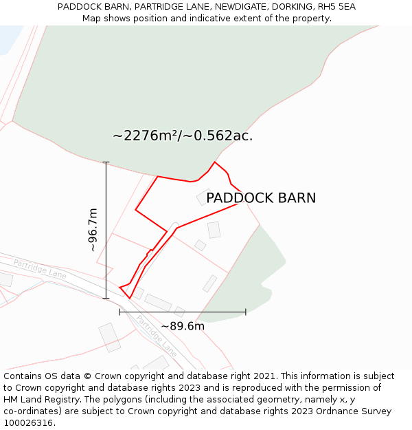 PADDOCK BARN, PARTRIDGE LANE, NEWDIGATE, DORKING, RH5 5EA: Plot and title map