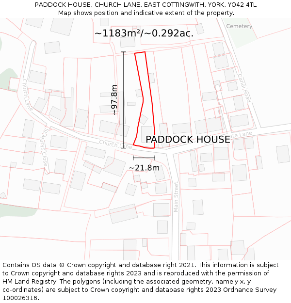 PADDOCK HOUSE, CHURCH LANE, EAST COTTINGWITH, YORK, YO42 4TL: Plot and title map