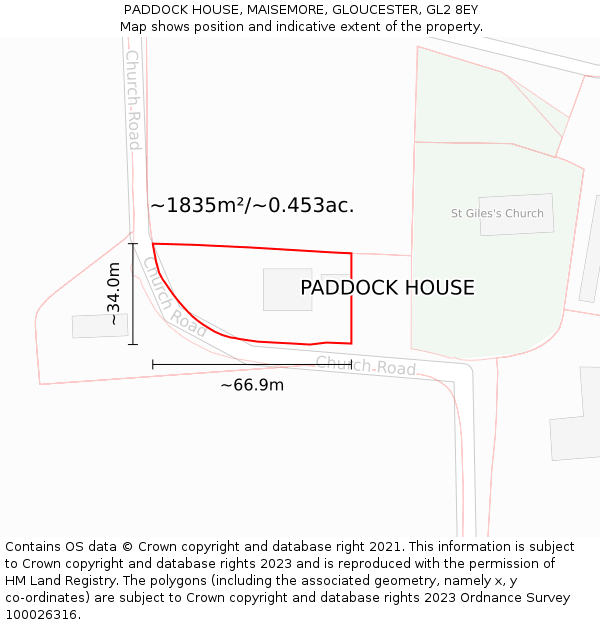 PADDOCK HOUSE, MAISEMORE, GLOUCESTER, GL2 8EY: Plot and title map