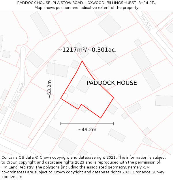 PADDOCK HOUSE, PLAISTOW ROAD, LOXWOOD, BILLINGSHURST, RH14 0TU: Plot and title map