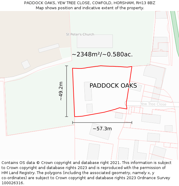 PADDOCK OAKS, YEW TREE CLOSE, COWFOLD, HORSHAM, RH13 8BZ: Plot and title map