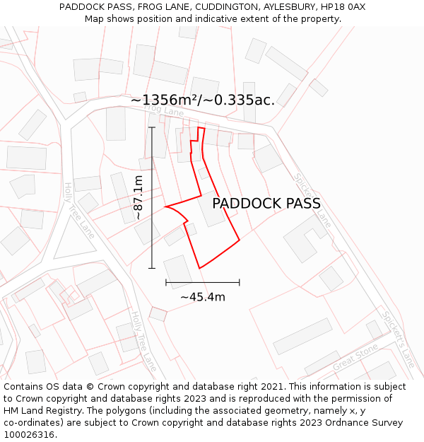 PADDOCK PASS, FROG LANE, CUDDINGTON, AYLESBURY, HP18 0AX: Plot and title map
