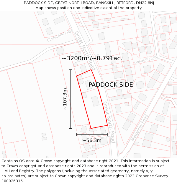 PADDOCK SIDE, GREAT NORTH ROAD, RANSKILL, RETFORD, DN22 8NJ: Plot and title map