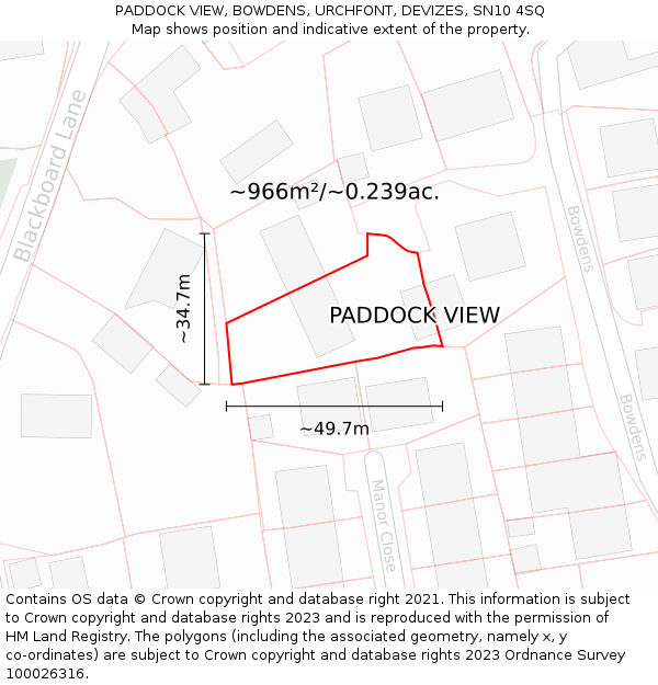 PADDOCK VIEW, BOWDENS, URCHFONT, DEVIZES, SN10 4SQ: Plot and title map