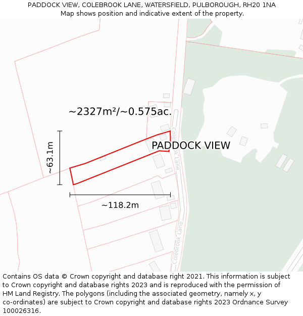 PADDOCK VIEW, COLEBROOK LANE, WATERSFIELD, PULBOROUGH, RH20 1NA: Plot and title map