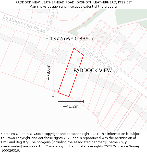 PADDOCK VIEW, LEATHERHEAD ROAD, OXSHOTT, LEATHERHEAD, KT22 0ET: Plot and title map