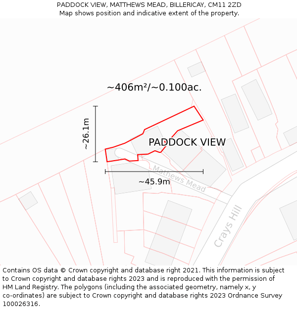 PADDOCK VIEW, MATTHEWS MEAD, BILLERICAY, CM11 2ZD: Plot and title map