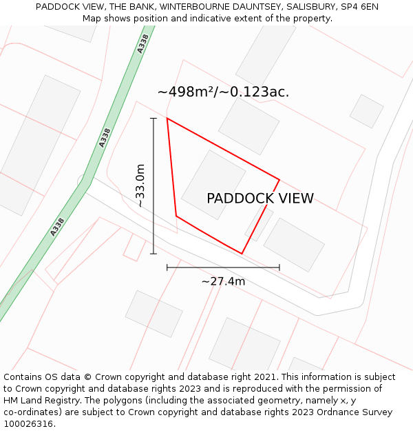 PADDOCK VIEW, THE BANK, WINTERBOURNE DAUNTSEY, SALISBURY, SP4 6EN: Plot and title map