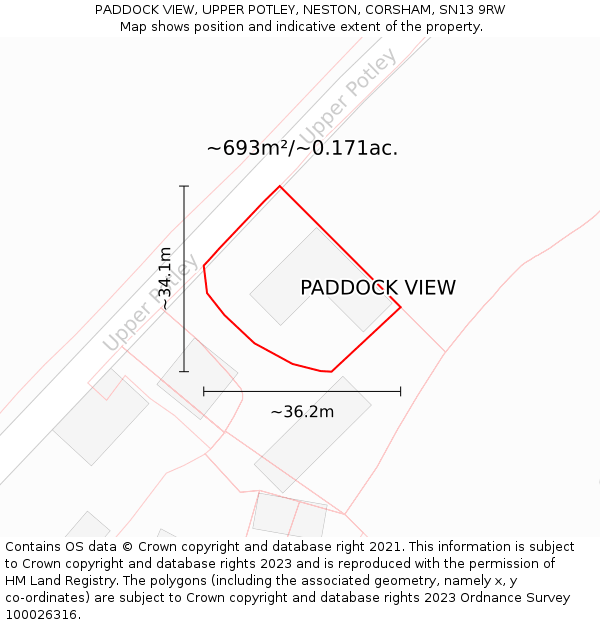 PADDOCK VIEW, UPPER POTLEY, NESTON, CORSHAM, SN13 9RW: Plot and title map
