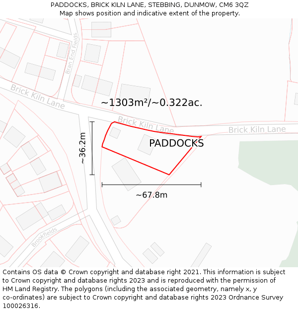 PADDOCKS, BRICK KILN LANE, STEBBING, DUNMOW, CM6 3QZ: Plot and title map
