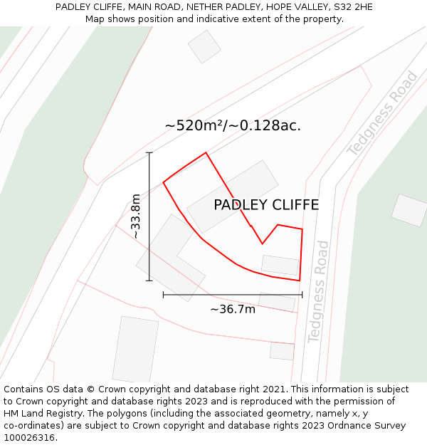 PADLEY CLIFFE, MAIN ROAD, NETHER PADLEY, HOPE VALLEY, S32 2HE: Plot and title map