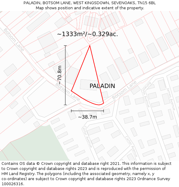 PALADIN, BOTSOM LANE, WEST KINGSDOWN, SEVENOAKS, TN15 6BL: Plot and title map