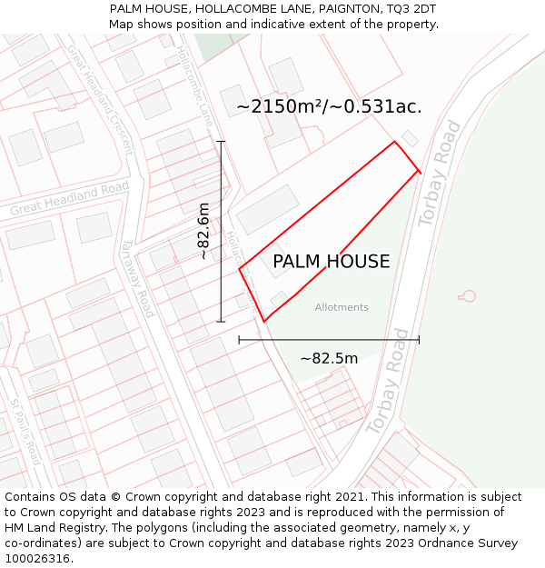 PALM HOUSE, HOLLACOMBE LANE, PAIGNTON, TQ3 2DT: Plot and title map