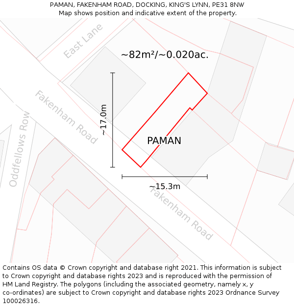 PAMAN, FAKENHAM ROAD, DOCKING, KING'S LYNN, PE31 8NW: Plot and title map