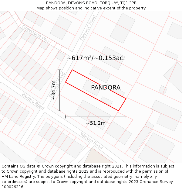 PANDORA, DEVONS ROAD, TORQUAY, TQ1 3PR: Plot and title map