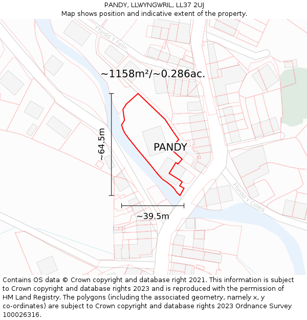 PANDY, LLWYNGWRIL, LL37 2UJ: Plot and title map
