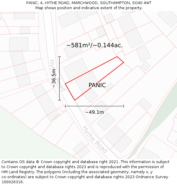 PANIC, 4, HYTHE ROAD, MARCHWOOD, SOUTHAMPTON, SO40 4WT: Plot and title map