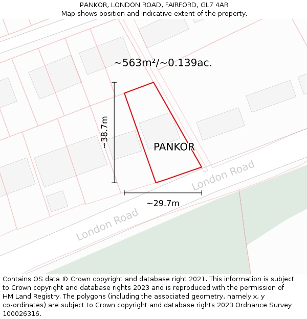 PANKOR, LONDON ROAD, FAIRFORD, GL7 4AR: Plot and title map
