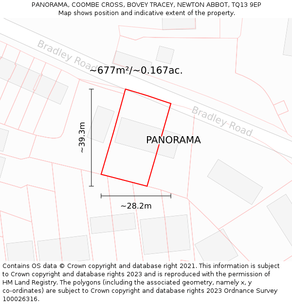 PANORAMA, COOMBE CROSS, BOVEY TRACEY, NEWTON ABBOT, TQ13 9EP: Plot and title map