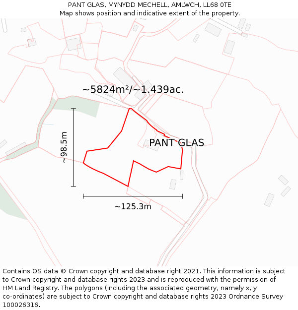 PANT GLAS, MYNYDD MECHELL, AMLWCH, LL68 0TE: Plot and title map