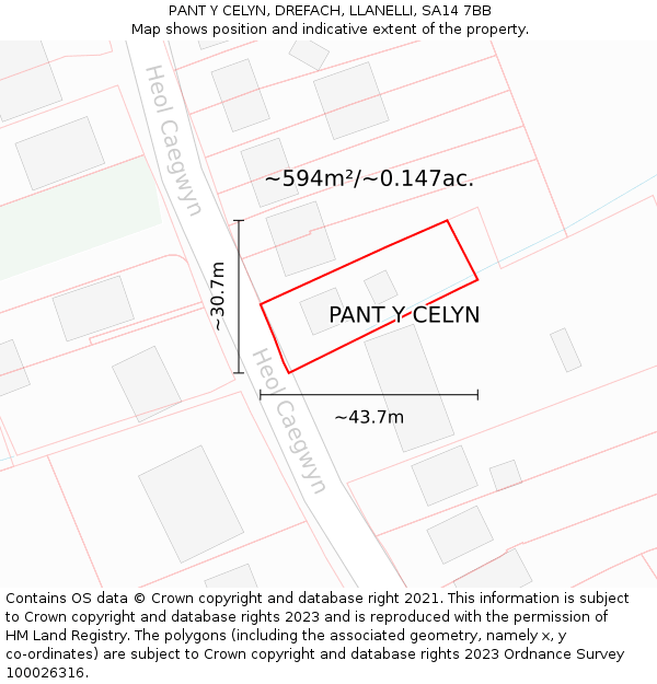 PANT Y CELYN, DREFACH, LLANELLI, SA14 7BB: Plot and title map