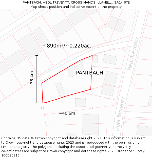 PANTBACH, HEOL TREVENTY, CROSS HANDS, LLANELLI, SA14 6TE: Plot and title map