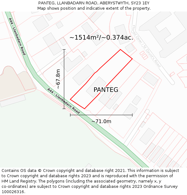 PANTEG, LLANBADARN ROAD, ABERYSTWYTH, SY23 1EY: Plot and title map