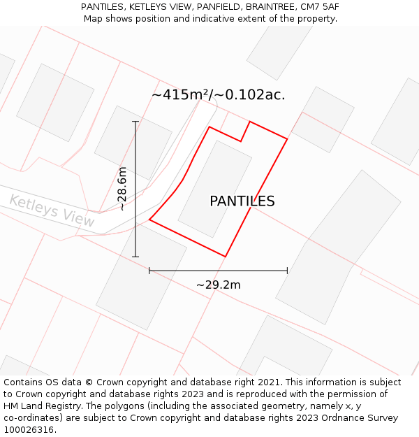 PANTILES, KETLEYS VIEW, PANFIELD, BRAINTREE, CM7 5AF: Plot and title map