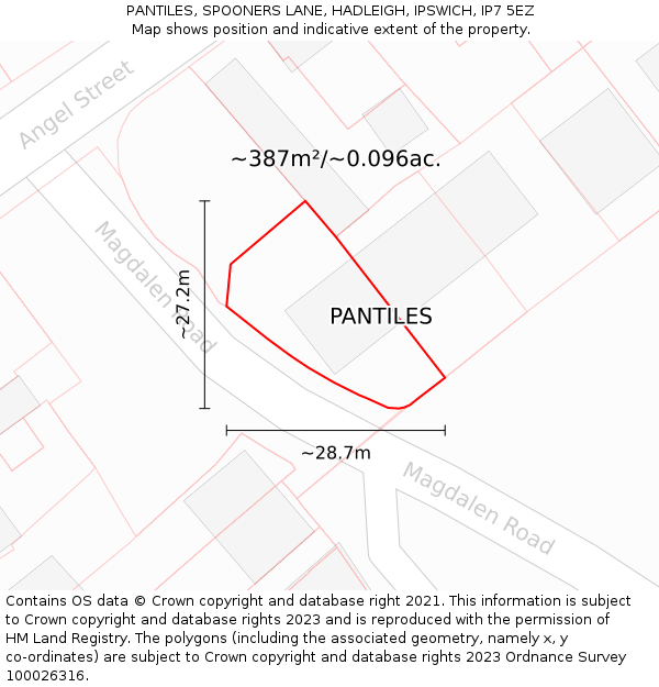 PANTILES, SPOONERS LANE, HADLEIGH, IPSWICH, IP7 5EZ: Plot and title map