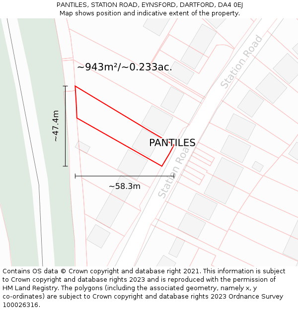 PANTILES, STATION ROAD, EYNSFORD, DARTFORD, DA4 0EJ: Plot and title map