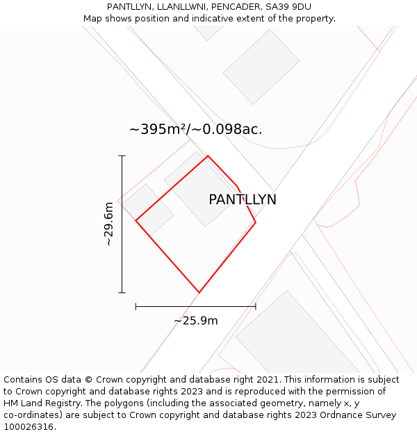 PANTLLYN, LLANLLWNI, PENCADER, SA39 9DU: Plot and title map