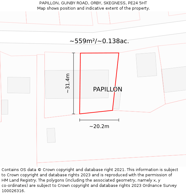 PAPILLON, GUNBY ROAD, ORBY, SKEGNESS, PE24 5HT: Plot and title map