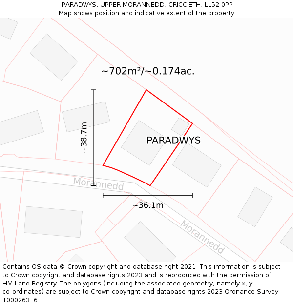 PARADWYS, UPPER MORANNEDD, CRICCIETH, LL52 0PP: Plot and title map