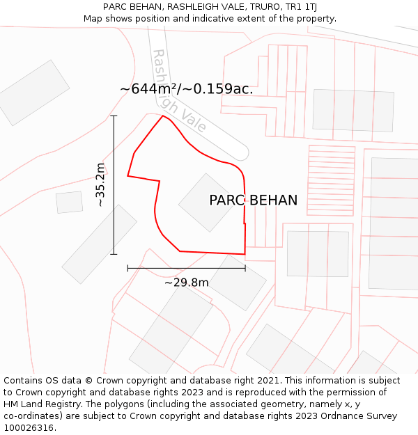 PARC BEHAN, RASHLEIGH VALE, TRURO, TR1 1TJ: Plot and title map