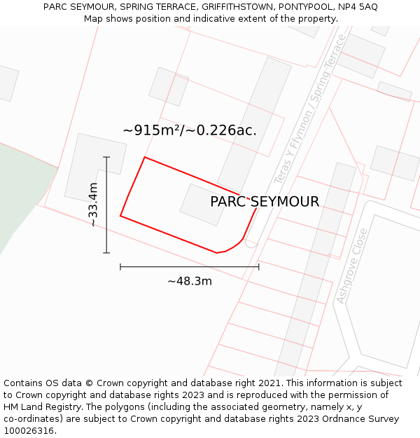PARC SEYMOUR, SPRING TERRACE, GRIFFITHSTOWN, PONTYPOOL, NP4 5AQ: Plot and title map