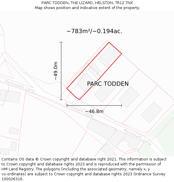 PARC TODDEN, THE LIZARD, HELSTON, TR12 7NX: Plot and title map