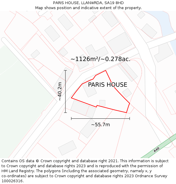 PARIS HOUSE, LLANWRDA, SA19 8HD: Plot and title map